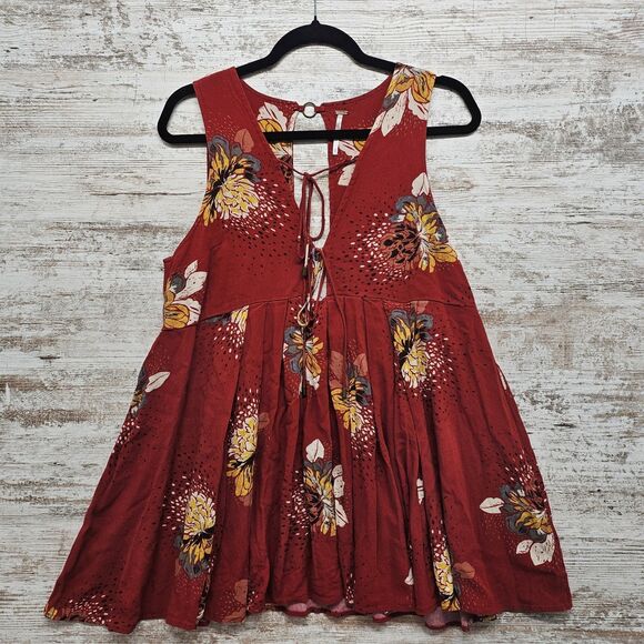 Free People Women's Lovely Day Open Back Front Tie Tank Top Red Floral Size XS - Picture 1 of 5